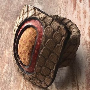 Brown textured with red & yellow leather ring